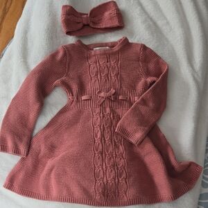 Pink Knit Dress with Bow Headband